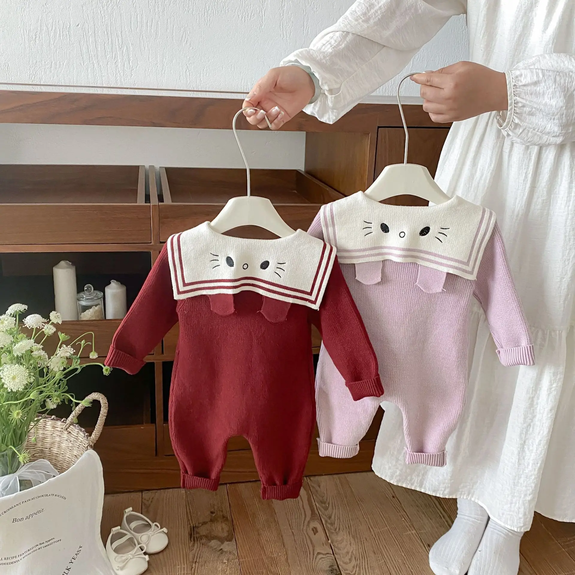 Autumn Baby Girls Knitted Rompers Long Sleeve Newborn Jumpsuits Sweater 3-24M Cute Rabbit Knitting Baby Clothes