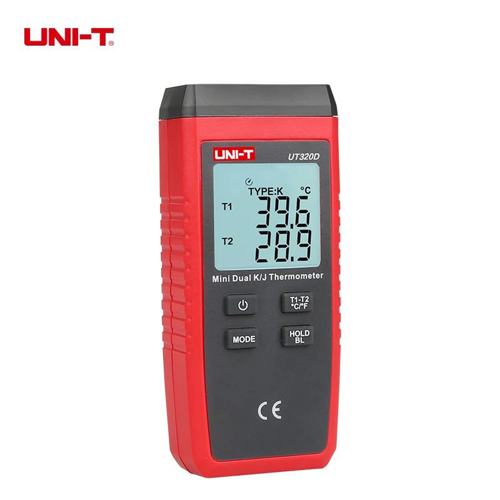 UNI-T thermomètre mini-contact UT320D, données de thermomètre de thermocouple K/J à double canal pour garder automatiquement