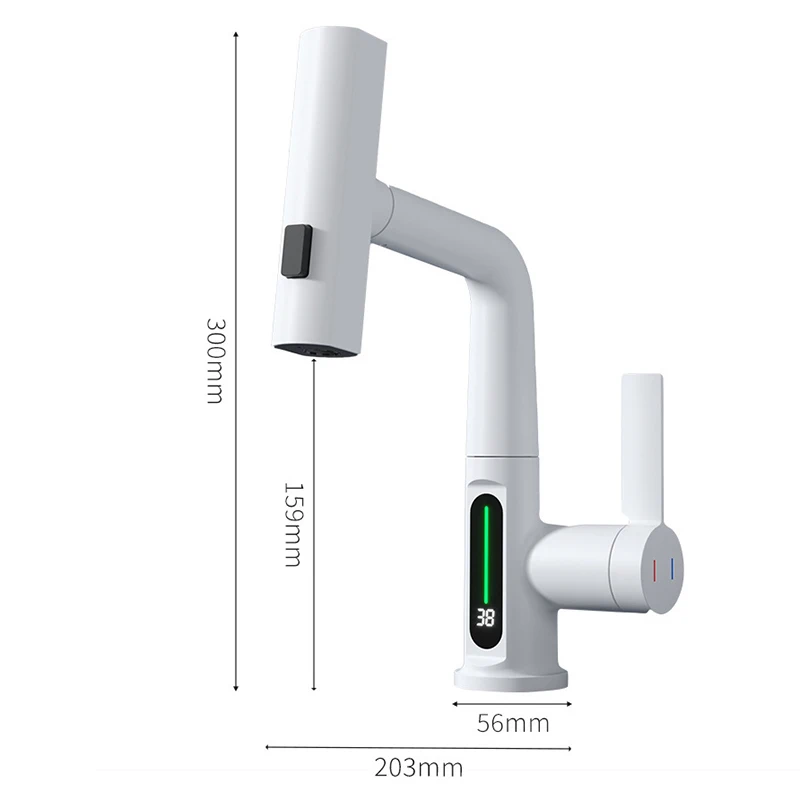 Factory Direct 2026 Waterfall Basin Faucet Pull-Out Kitchen & Bathroom Faucet Rainfall Temperature Digital Display No Battery