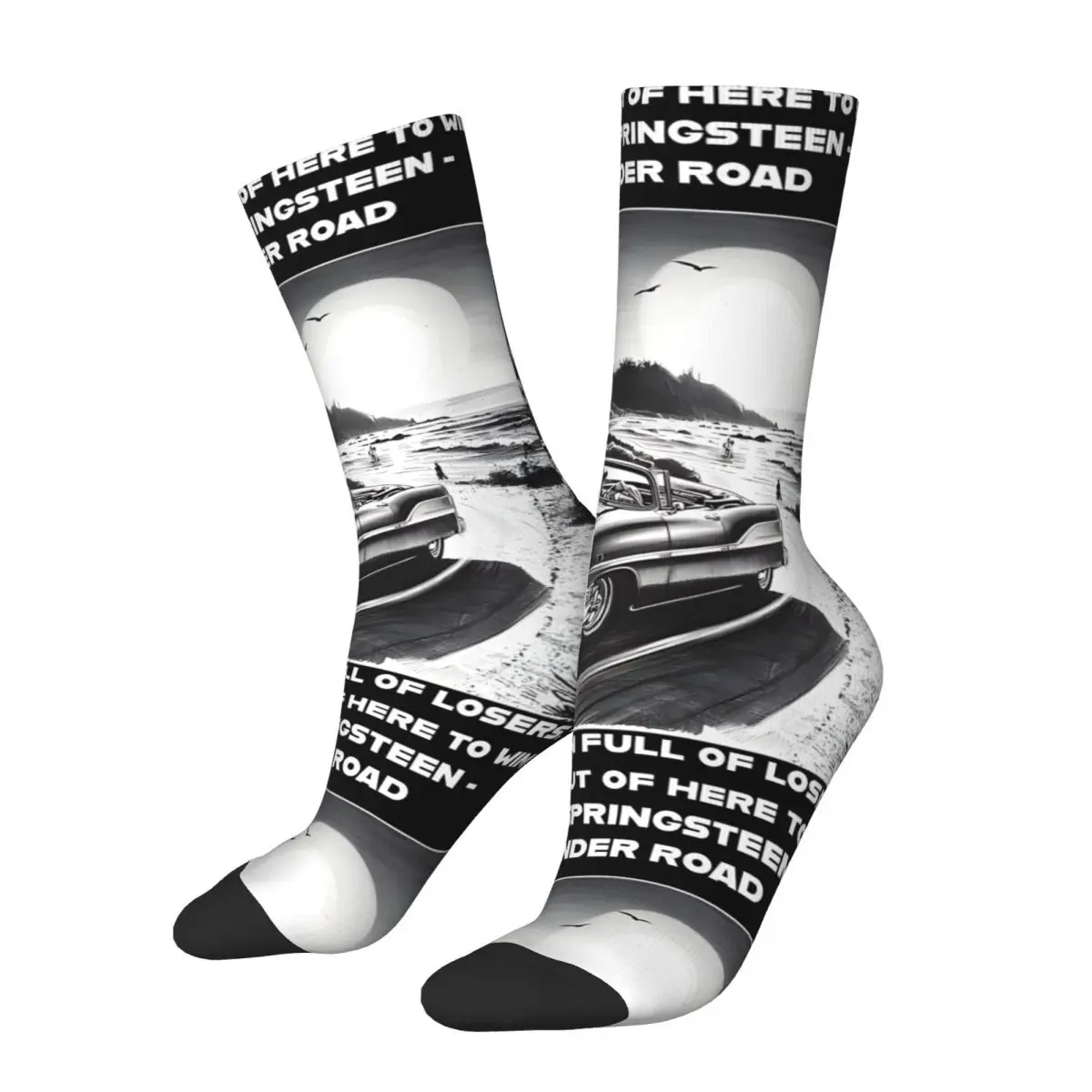 Crazy compression Thunder Road Lyrics Inspired Sock for Men Harajuku Bruce Springsteen Seamless Pattern Crew Sock Novelty