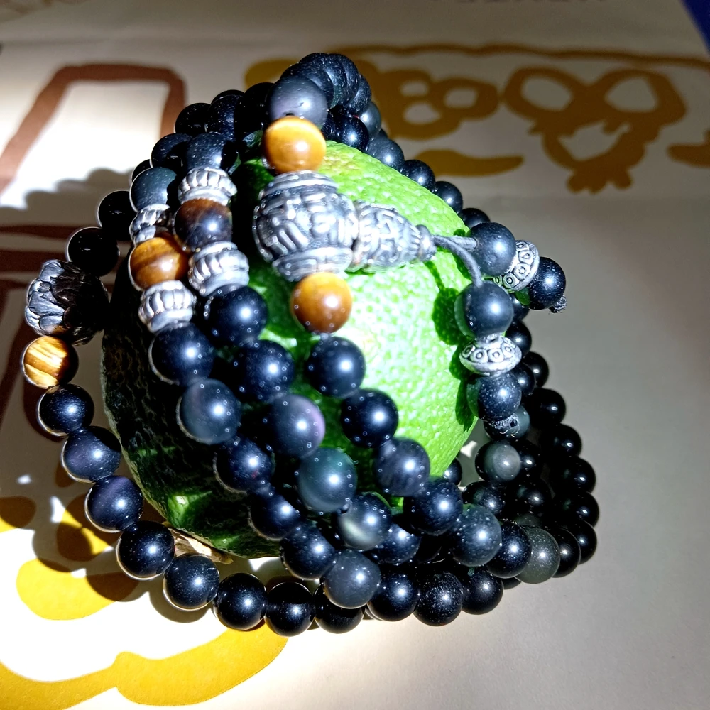 

6mm*108 Beads Home Ornament Obsidian Hanging Bangle Buddhism Amulet Mascot Bead Rosary Buddhism Talisman
