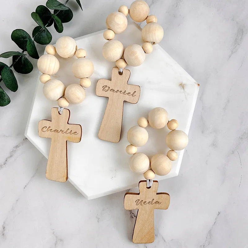 Personalized custom name wooden cross rosary boy girl 1st First Holy Communion Baptism Christening rustic wedding thank you gift