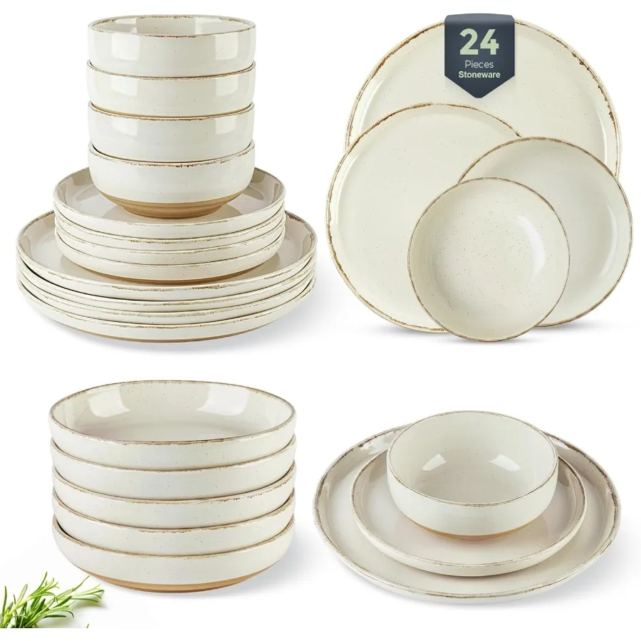 

Набор керамической посуды из 24 предметов для 6 тарелок и мисок с ручной росписью и деревенской терракотовой подкладкой, устойчивый к царапинам сто