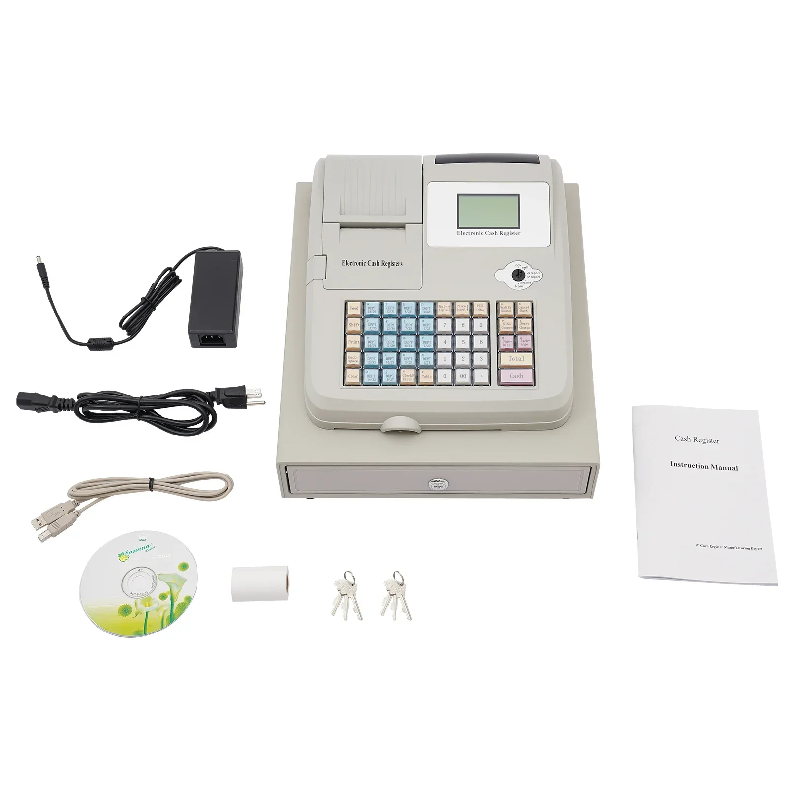 Cash Register 48 Keys LED Display Electronic Cashier Cash Management Pos System High-Speed Thermal Print Digital Cash Register