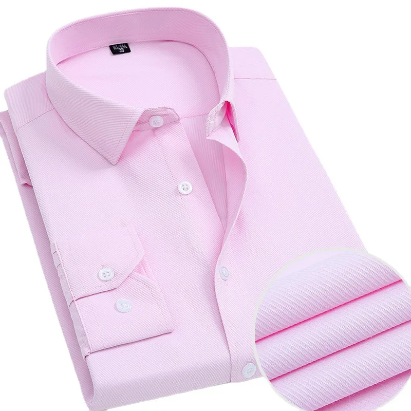 Herfst Nieuwe Mannen Gestreept Overhemd Effen Kleur Casual Lange Mouw Slim Fit Koreaanse Editie Zakelijke Formele Laydown Shirt