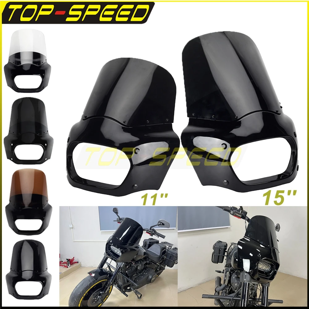 4Colors PC Motorcycle Windscreen Wind Deflector Head Light Fairing Cover Headlamp Mask For Harley Softail Fat Bob FXFB 2018 2019