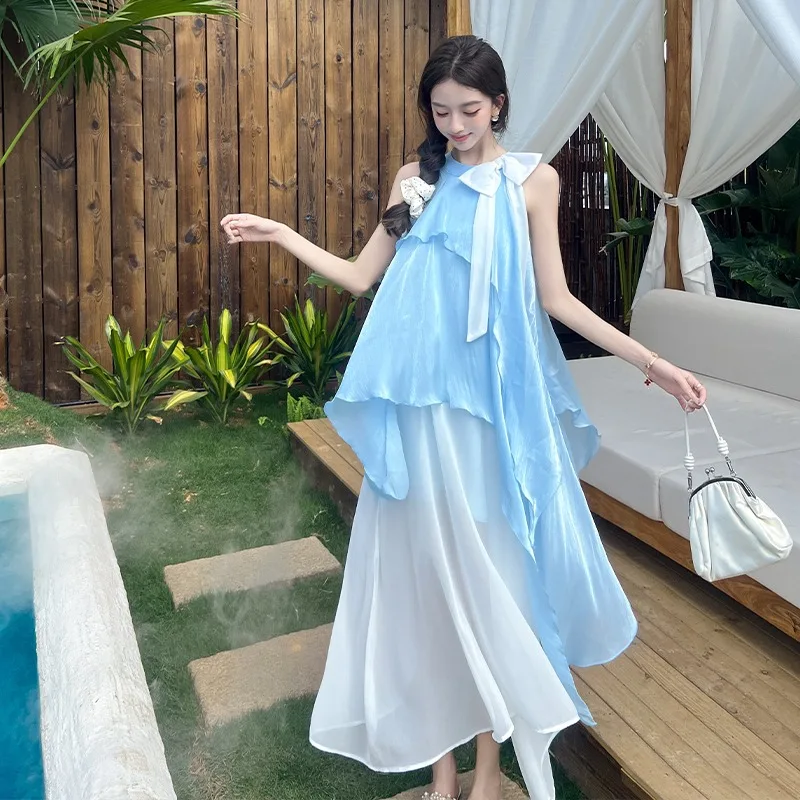 

2025 NEW Summer New Retro Artistic Large Size Women's Cotton Linen off Shoulder Midi Dress Irregular Hemline Sveless Loose Wa