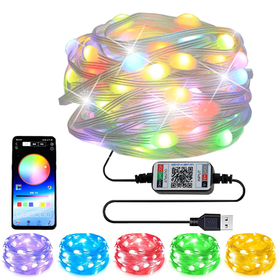 20M RGBIC Smart Christmas Tree Fairy String Light Bluetooth APP DIY Fairy Light Waterproof USB Xmas Tree Garland Lights