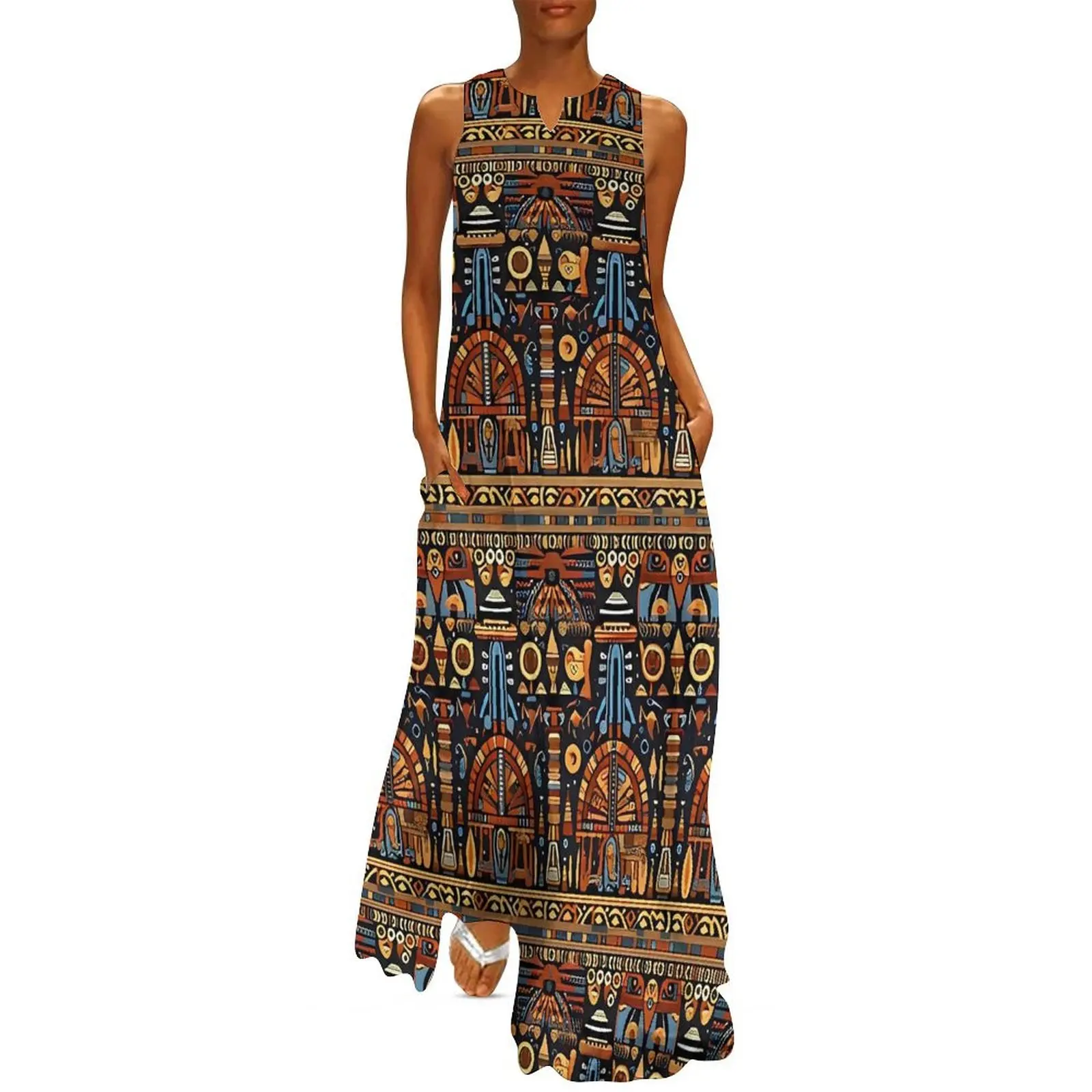 Ancient Egyptian Art  Pattern Dress Spring  Street Wear Bohemia Long Dresses Woman Custom Elegant Maxi Dress Big Size 4XL 5XL