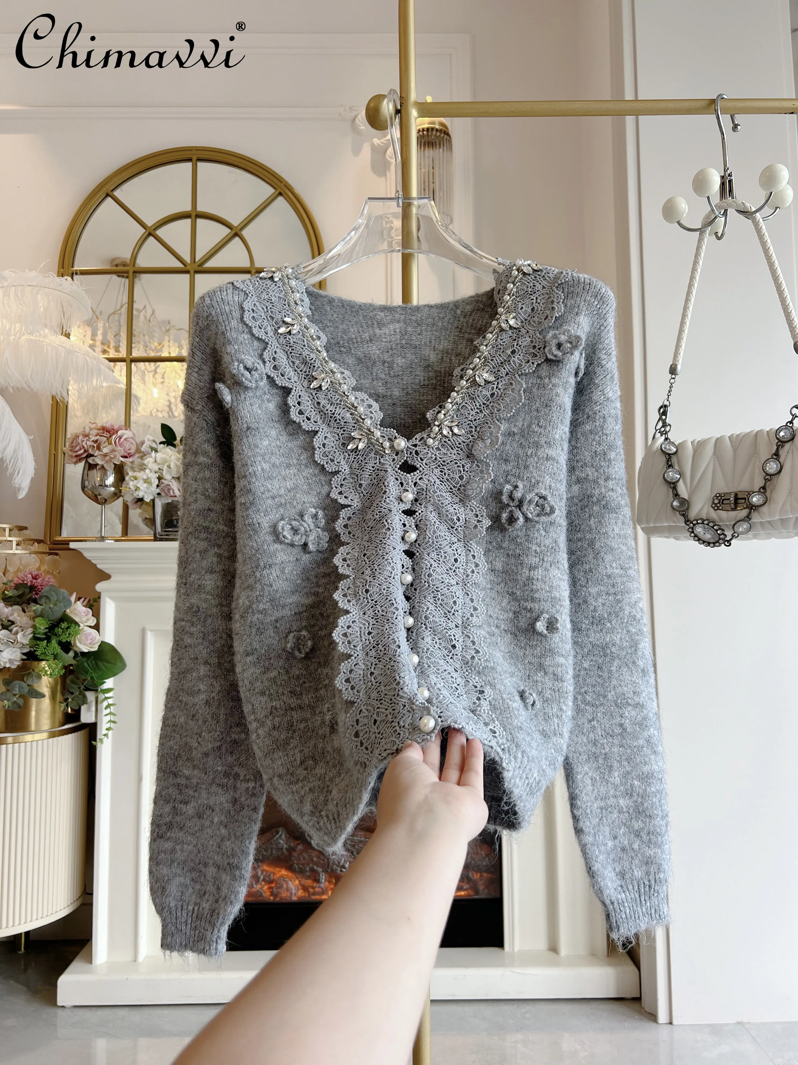 

Осень-зима 2022, новый тяжелый вязаный кардиган, модный свободный однобортный элегантный свитер с v-образным вырезом и длинными рукавами, пальто для женщин