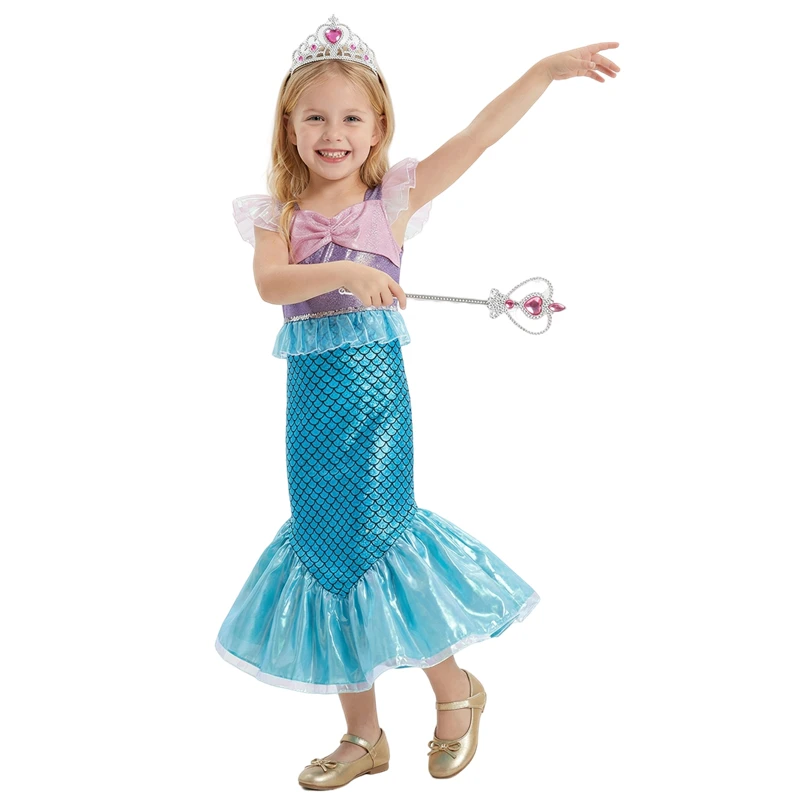 Disfraz de Sirena Brillante para Niñas, Vestido con Cola de Escamas, Disfraz de Princesa de Dibujos Animados, Traje para Fiesta de Halloween, Actuación, Juego de Roles