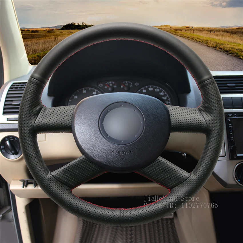 

Чехол на руль из кожи ручной работы с защитой от скольжения для Volkswagen VW Polo 2003-2006, аксессуары для интерьера