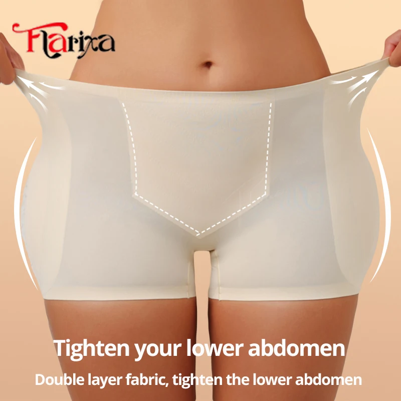 Flarixa Hip Pads Shapewear Panties Ice Fabric Lower Abdomen Control Boxer Shorts Women Butt Enhancer Padded Underwear Breathable