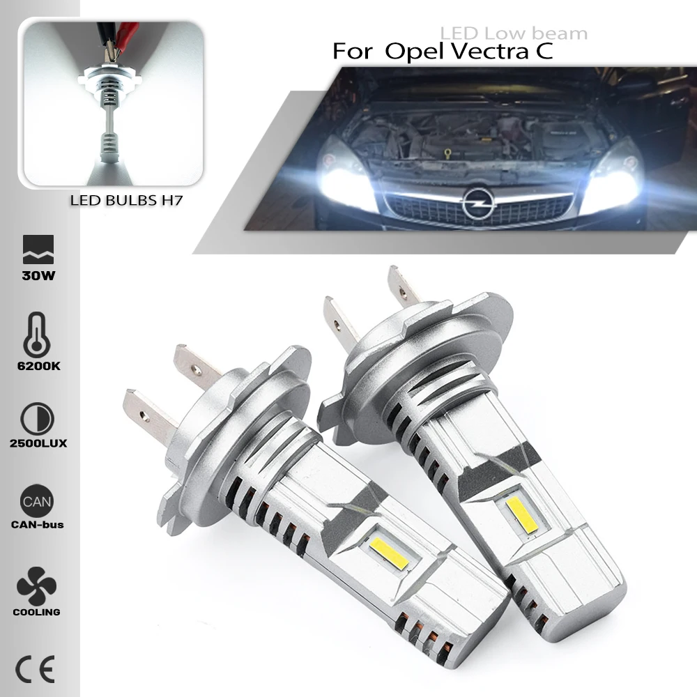 

2PCS H7 Led Mini Bulbs For OPEL Vectra C Z02 2002 2003-2008 Car Headlights Low Beam Wireless Lighting Canbus no adapters White