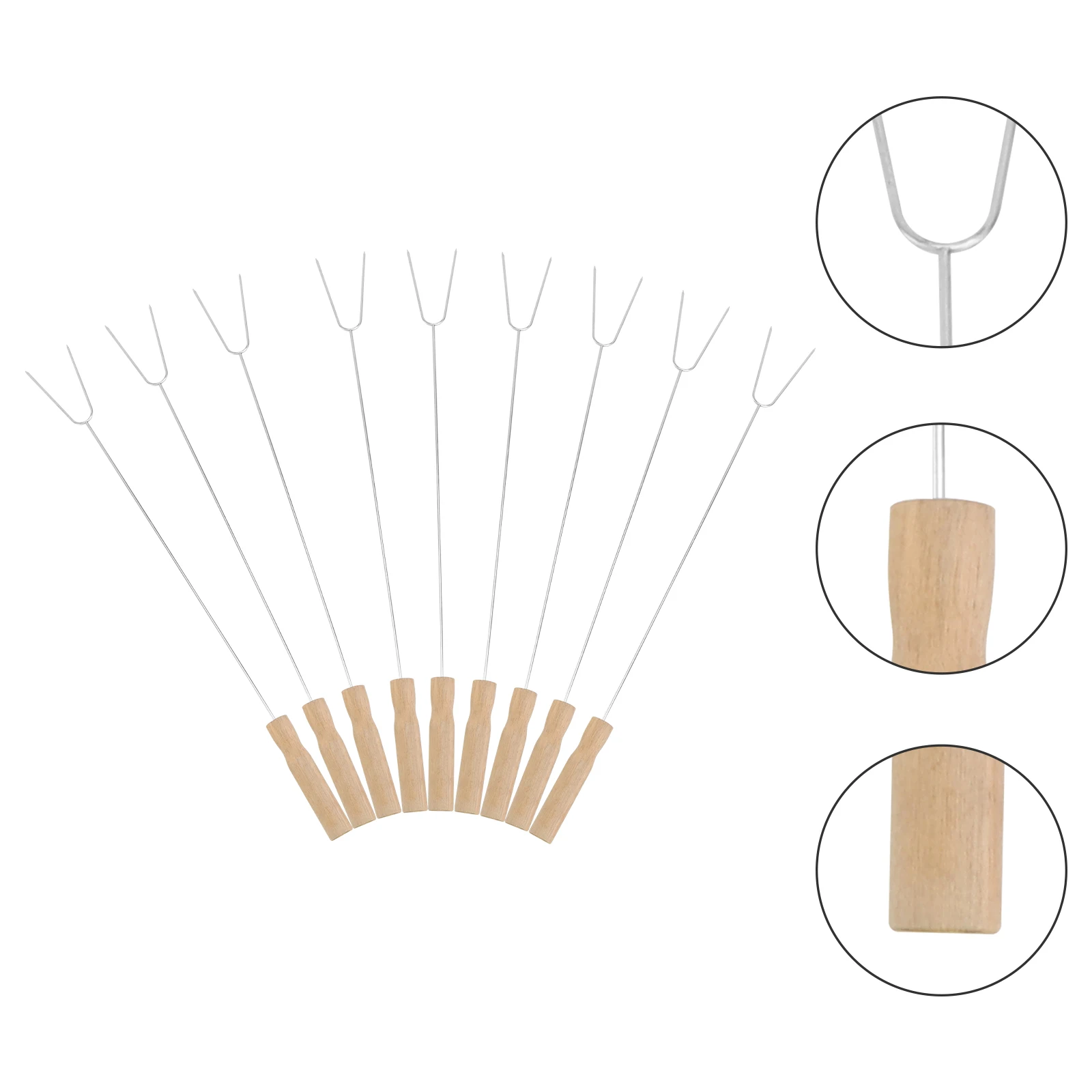 

15 Pcs Wooden Handle BBQ Fork Stainless Steel Roasting Tool Camping Grill Accessory Smooth 15pcs Set