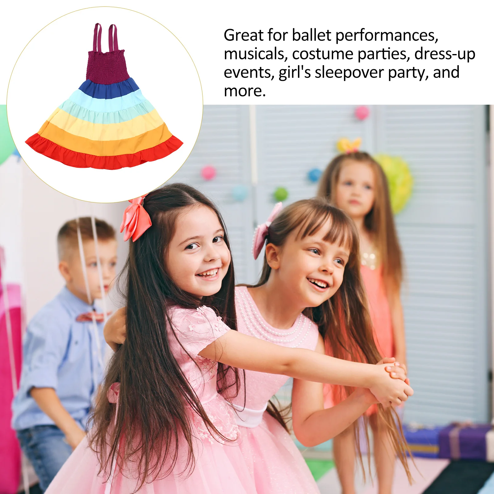 

Rainbow One-Piece Skirt Sleeveless Strapless Dress Beach Dress Party Performance Costume Girls Birthday Cosplay Fit 100cm Height