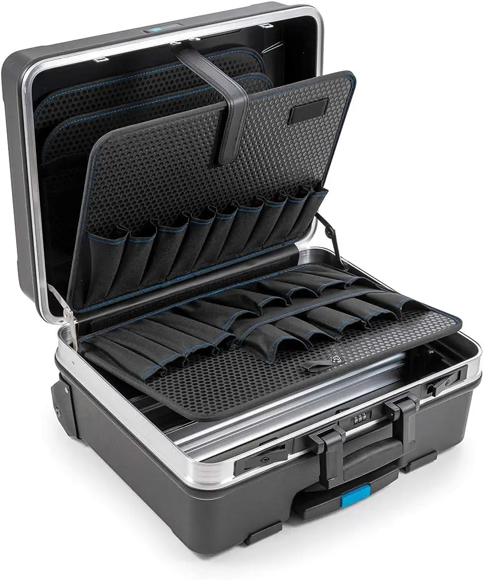 GO Portable Wheeled Rolling Tool Case Box with Pocket Boards, Black