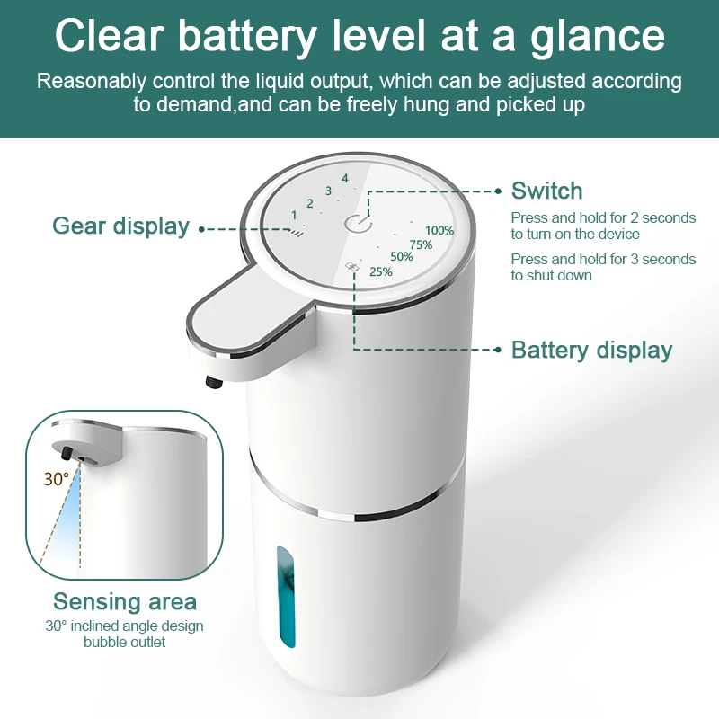 Dispensador de jabón líquido sin contacto, dispositivo con pantalla inteligente montada en la pared, USB, automático, con Sensor infrarrojo, 380ml