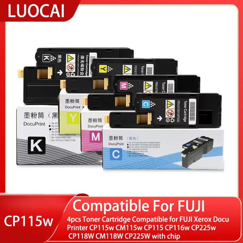 

4pcs Toner Cartridge Compatible for FUJI Xerox DocuPrinter CP115w CM115w CP115 CP116w CP225w CP118W CM118W CP225W with chip