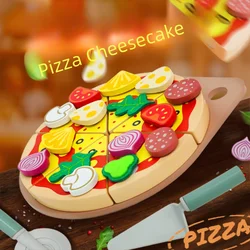 Wooden simulation fruits and vegetables, children's play kitchen, convenience store, boys and girls' cake, pizza, toys