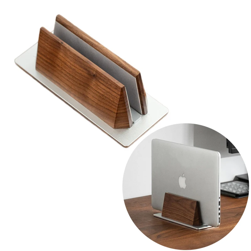 

Vertical Laptop Stand Walnut Wood Tablet Display Holder For Desk Wooden Width Adjustable Dock Slot Fit All MacBook Samsung HP