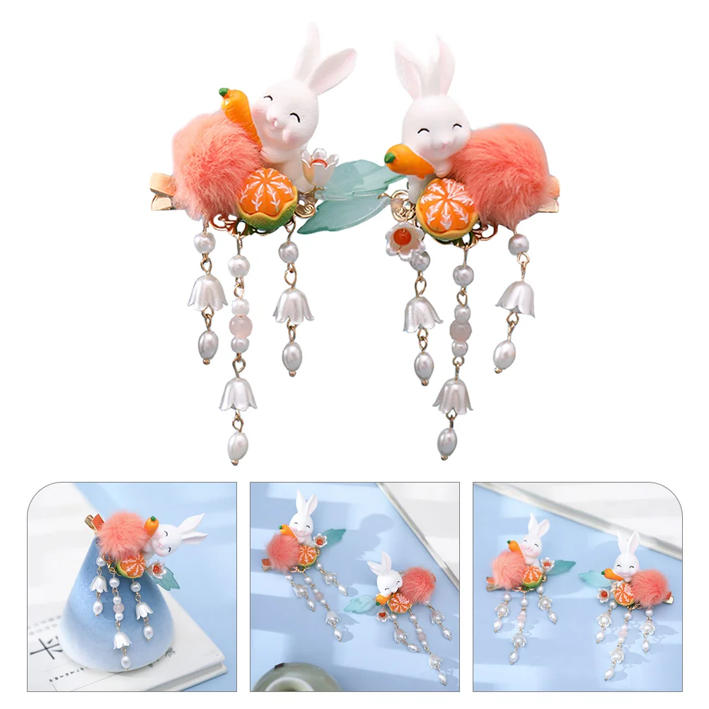 2 Pcs Fur Ball Rabbit Tassel Clip Kid Hair Accessories Clips for Girls Claw Animal Hairpin Dangle Women's