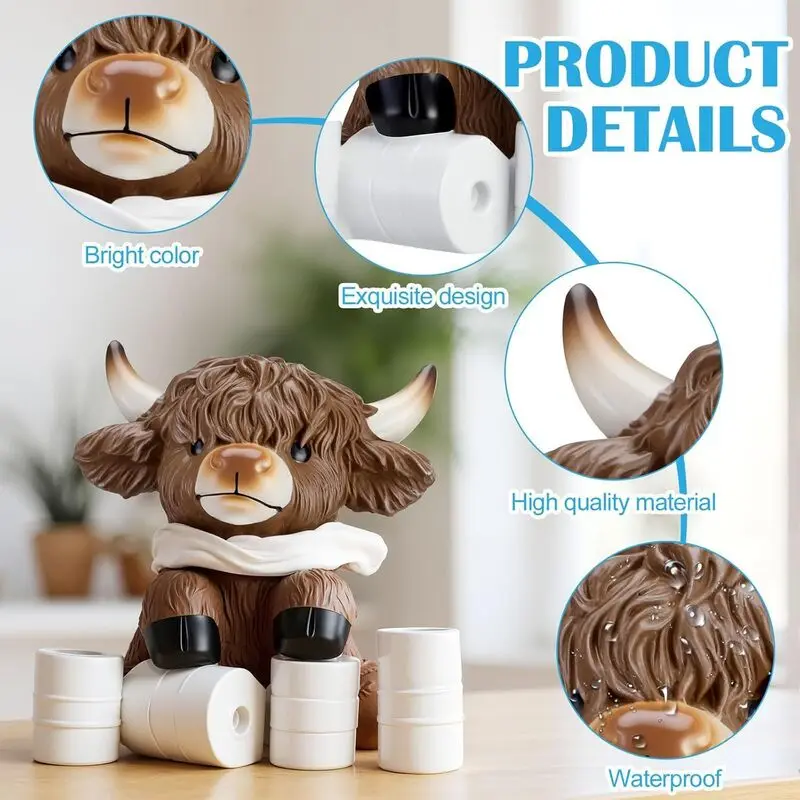 New Highland Cow 3-Piece Resin Ornament Set Cute Highland Cattle Statue Creative Bathroom Home Decor Crafts Desktop Vanity Decor