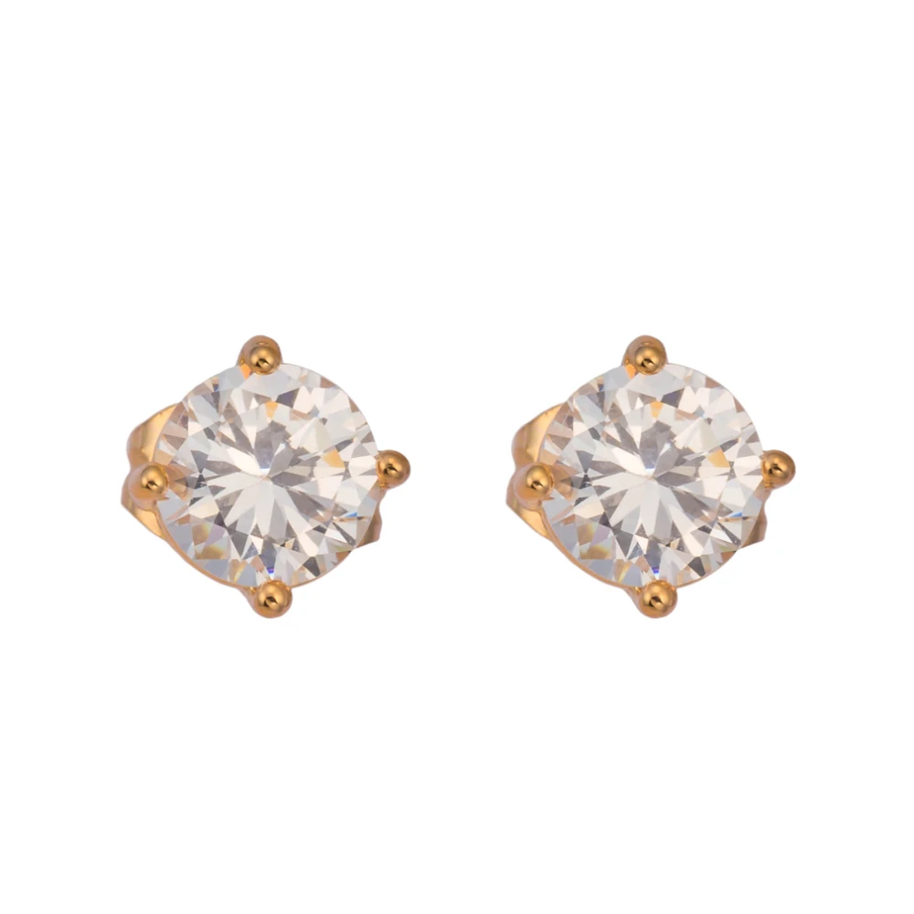 1 Pair Adorable Design Brass Cubic Zirconia Stud Earrings Clear Jewelry Making Earrings Real 18K Gold Plated Earrings Ornament