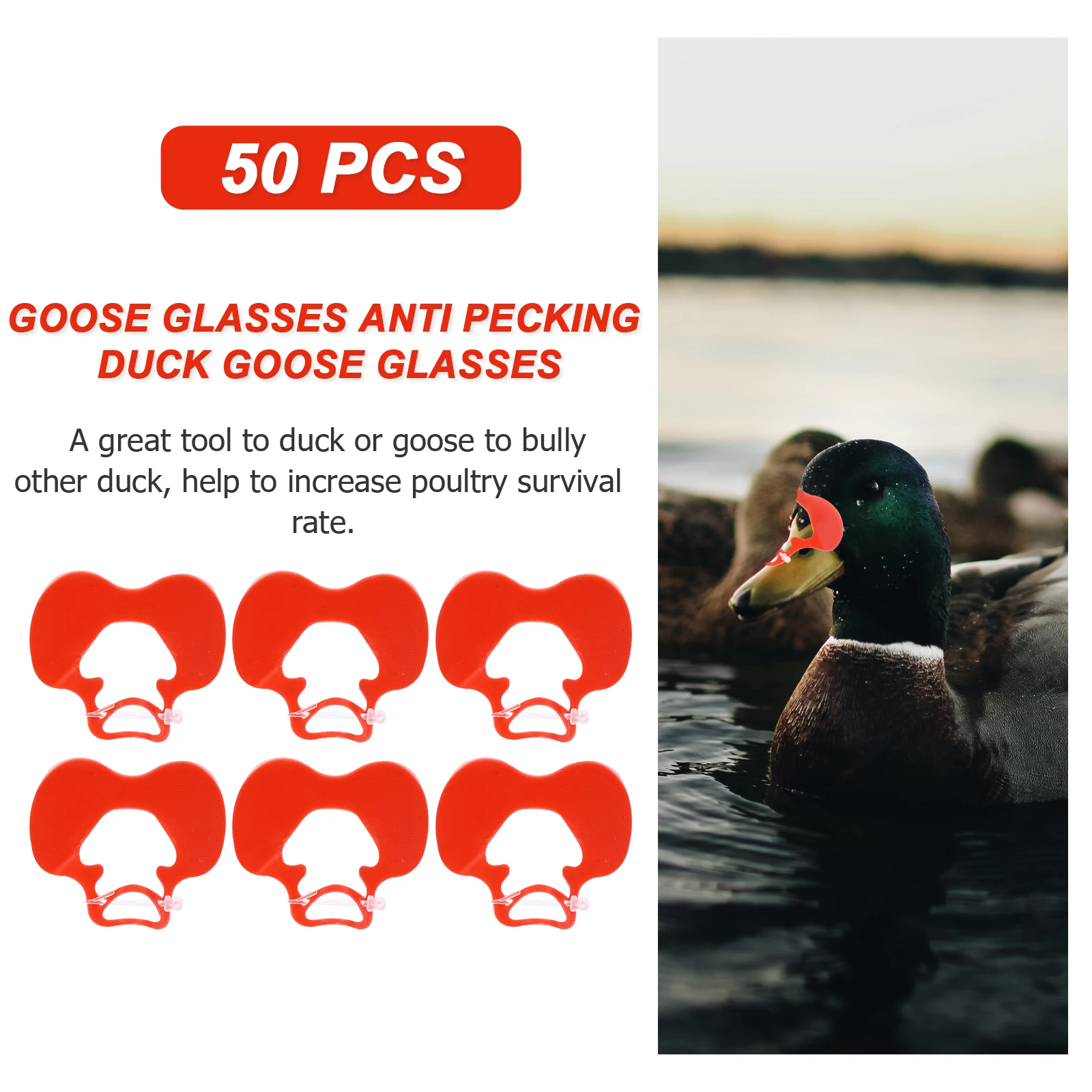 

50pcs Goose Eye Duck Glasses Protection Nostril Clip Prevent Pecking Farm Tool Red Plastic Bath Goose Glasses Toy
