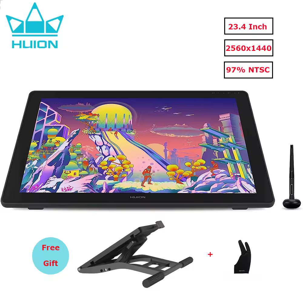 mesa digitalizadora HUION Kamvas 24 Plus Monitor gráfico de 23,8 polegadas com tela IPS QLED tela totalmente laminada 140% sRGB Tela de desenho Caneta digital 8192 níveis de pressão