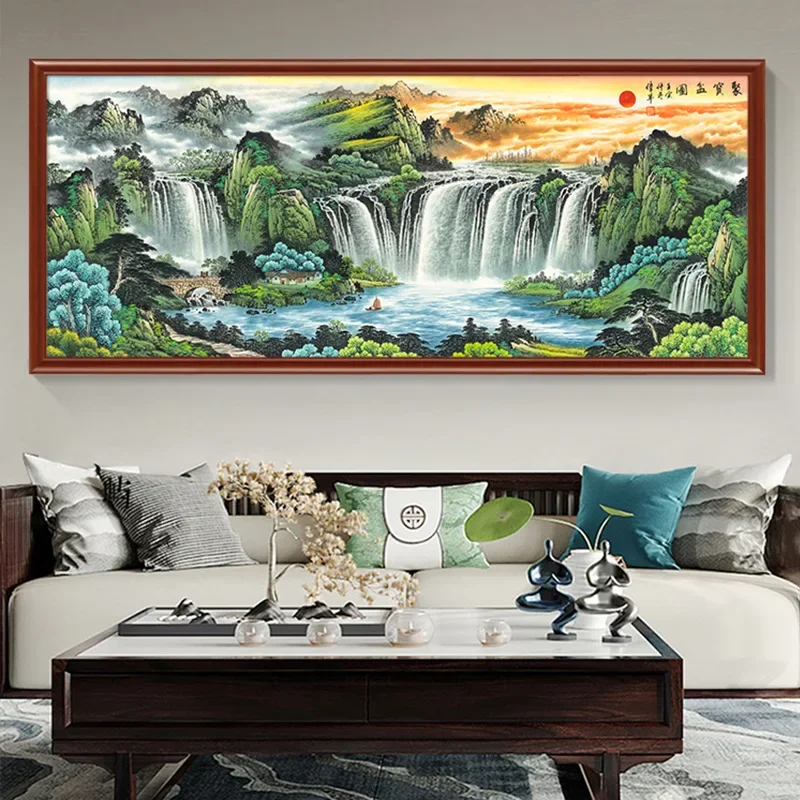 غرفة المعيشة، الحظ السعيد في متناول اليد، فنغ شوي مدعوم بالجبال، خلفية مكتب على الطراز الصيني، ديكور من الخشب الصلب