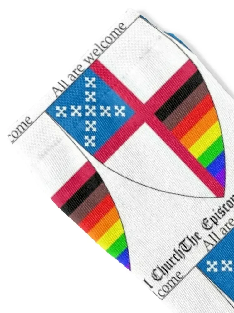 Episcopal Church Shield with 8 Colours Rainbow Pride 4 Socks Antiskid soccer colored hip hop Woman Socks Men's