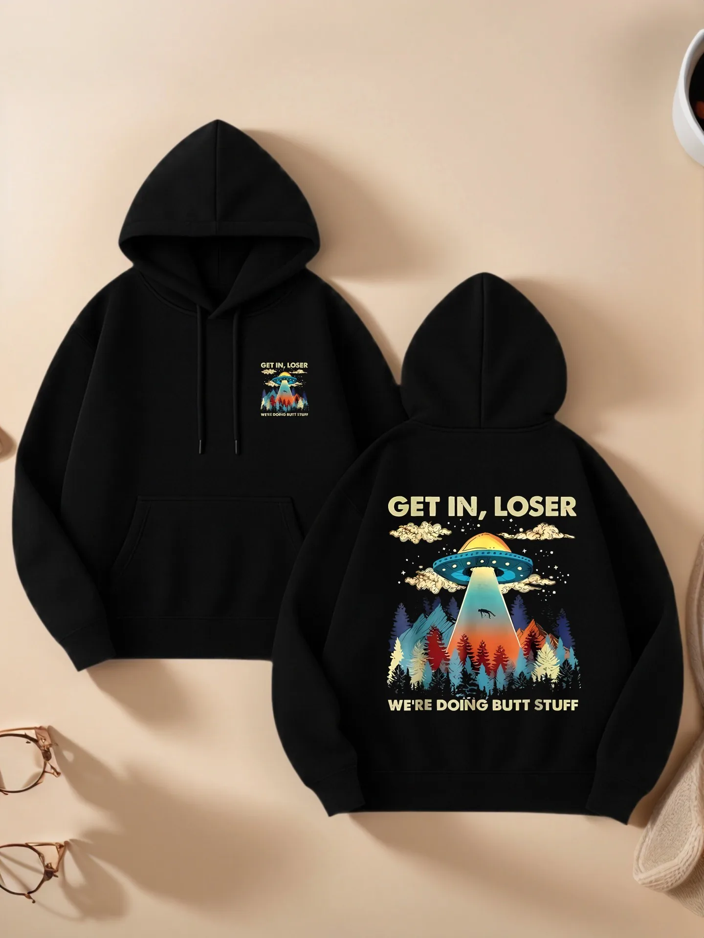 

Graphic Hoodie Women, Aesthetic Design, Graphic Print, Casual Everyday Wear, Cotton Blend, For Teens