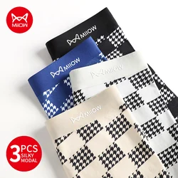 MiiOW 3Pcs Men's Modal Panties Cotton Antibacterial Crotch Boxers Man Underwear Fashion Plaid Print Men Boxer Briefs Underpants