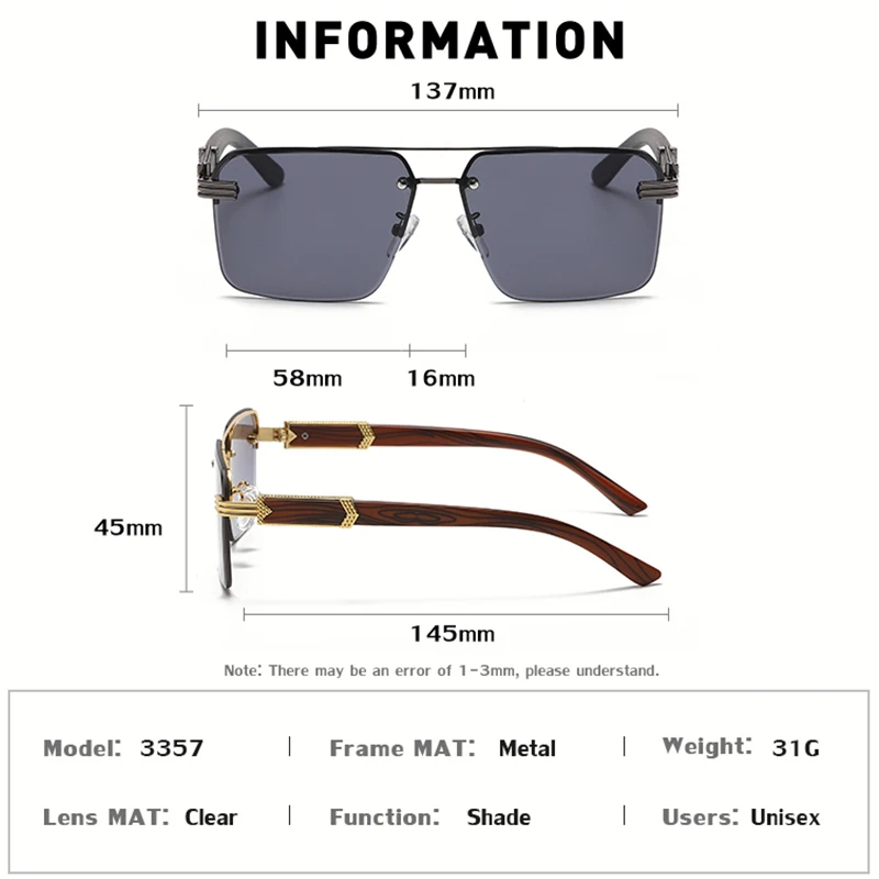 Rimless Square Sunglasses Men Vintage Frameless Sun Glasses for Women 2024 New Trendy Computer Reading Eyeglasses Shades UV400