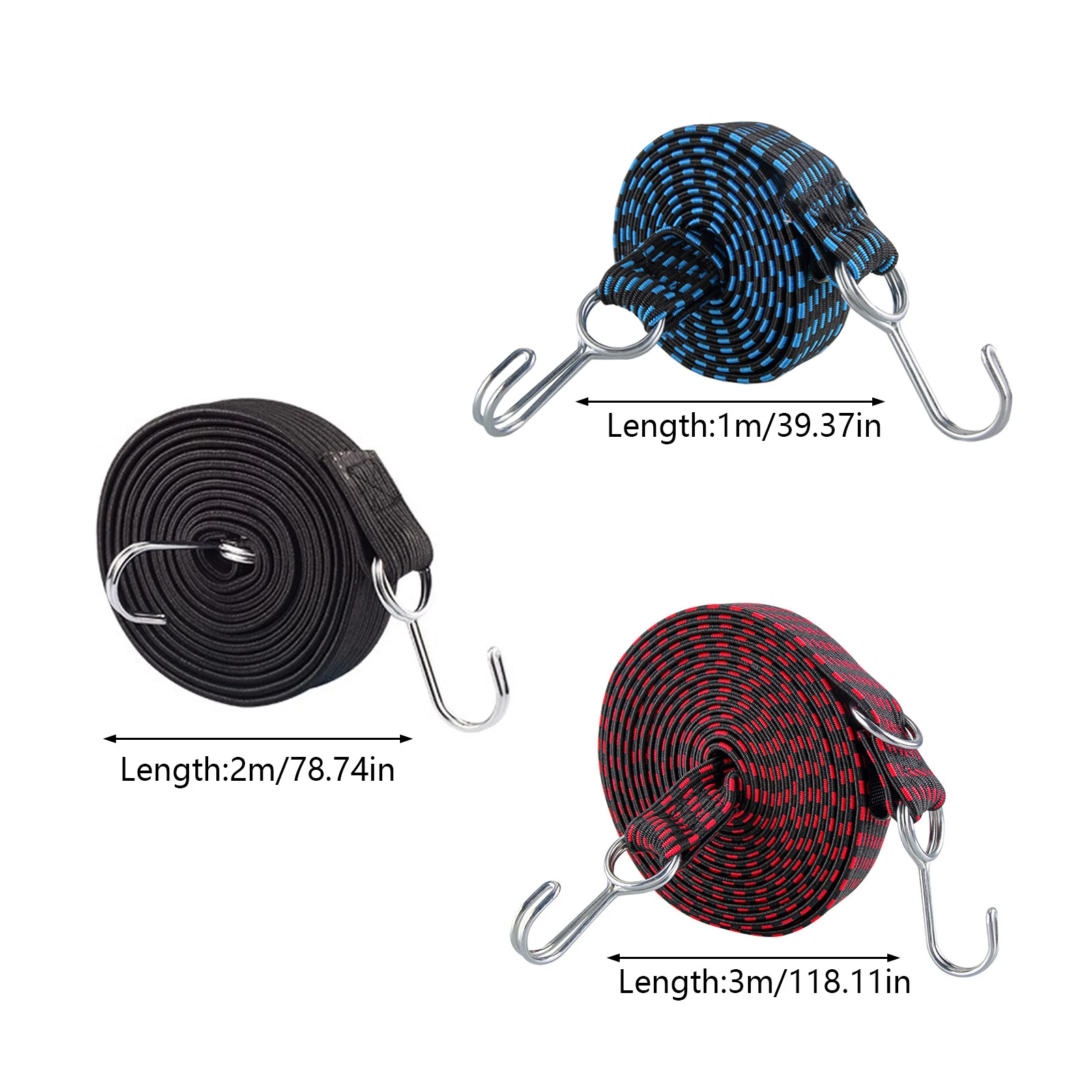 Bungee Cords With Hooks 1M/2M/3M Extra Long Bungee Strap Ropes Heavy Duty Luggage Bungee Cord Flat Rubber Elastic Straps