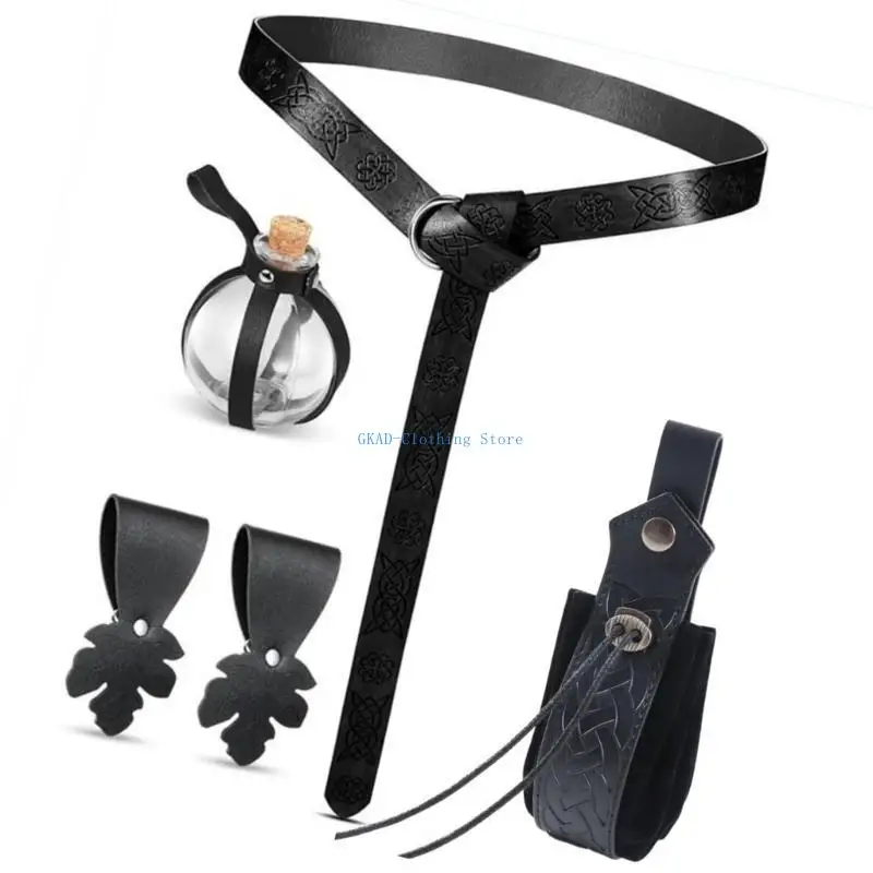 n0pe調整可能なpuレザーウエストベルト財布のラープコスプレコスチューム中世ベルト