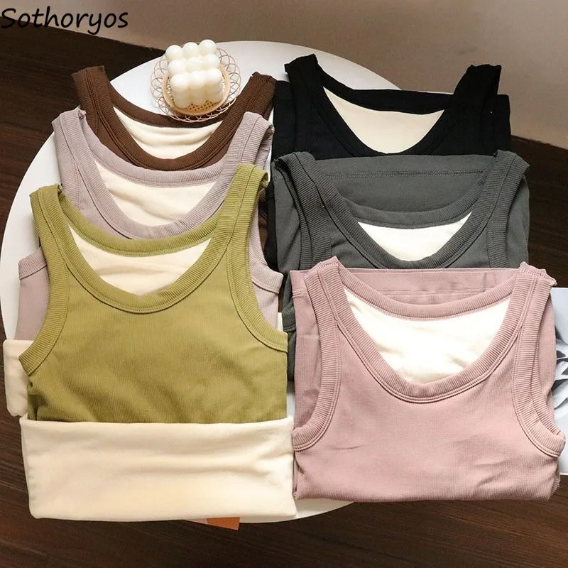 Candy Color Velvet Tanks Tops Women Thick Warm Autumn Winter Slim Basic Sleeveless Thermal Camisole Solid Sweet Female Mujer