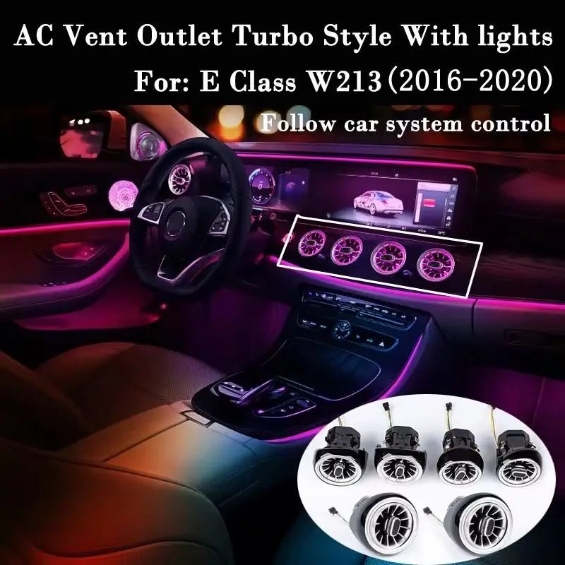 

Front Console Air Condition AC Spray Nozzle Outlet Turbo Style With Ambiance Light For Mercedes Benz E Class W213 2016-2021