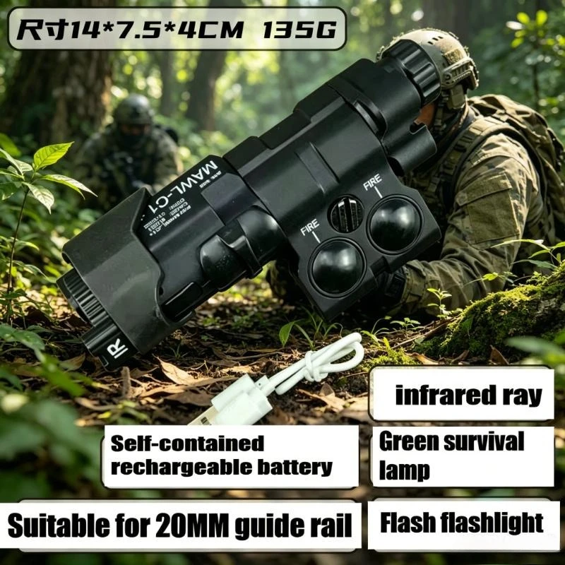 

Nylon Metal Tactical Flashlight Module Fits 20-22mm Rail, Red Ray Light Outdoor Game Toy Replace Accessories