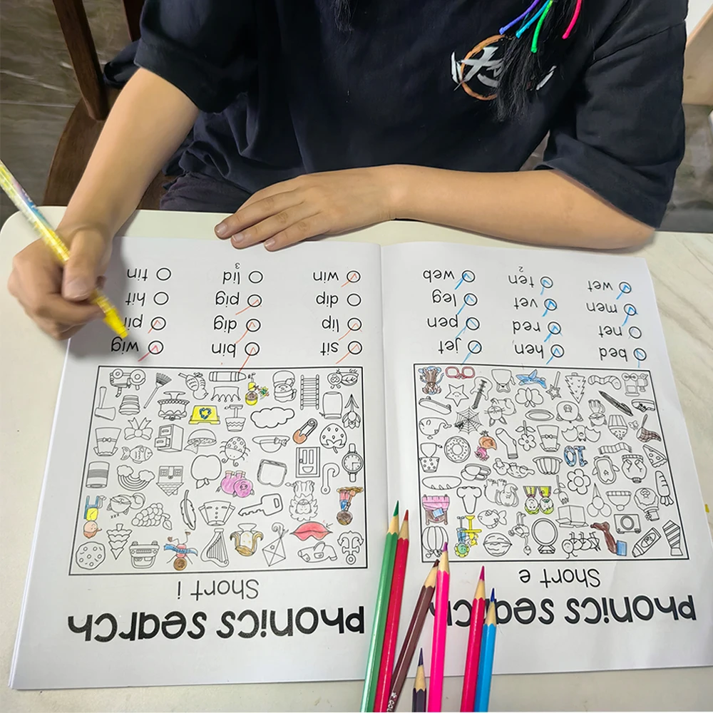 Cahier de coloriage phonétique Montessori, apprendre la langue anglaise, apprendre et pratiquer l\'écriture alth, maternelle