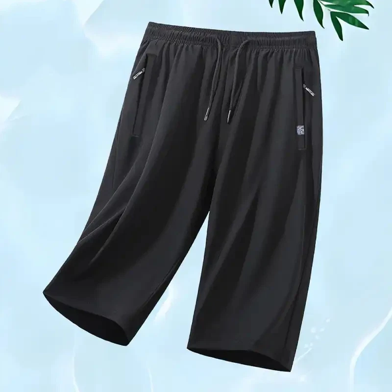 Men's Ice Silk Seven-Point Pants Quick Dry Loose Fit Breathable Summer Casual Trousers