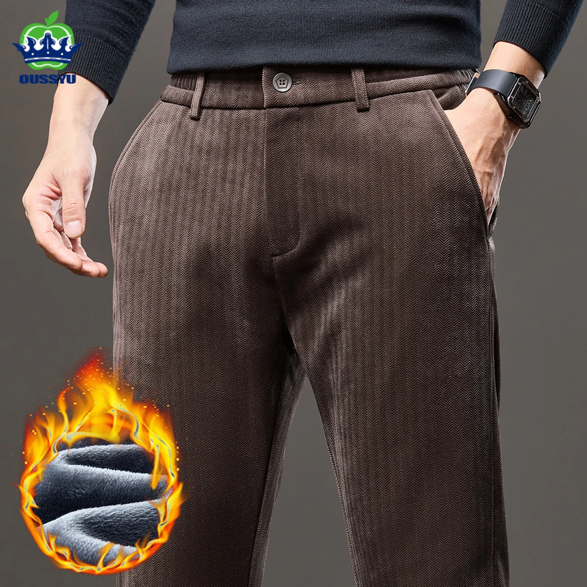 

Newly Upgraded Corduroy Fabric High Quality Winter Warm Fleece Thicken Pants Men Korea Work Classic Cargo Outdoors Trousers Male