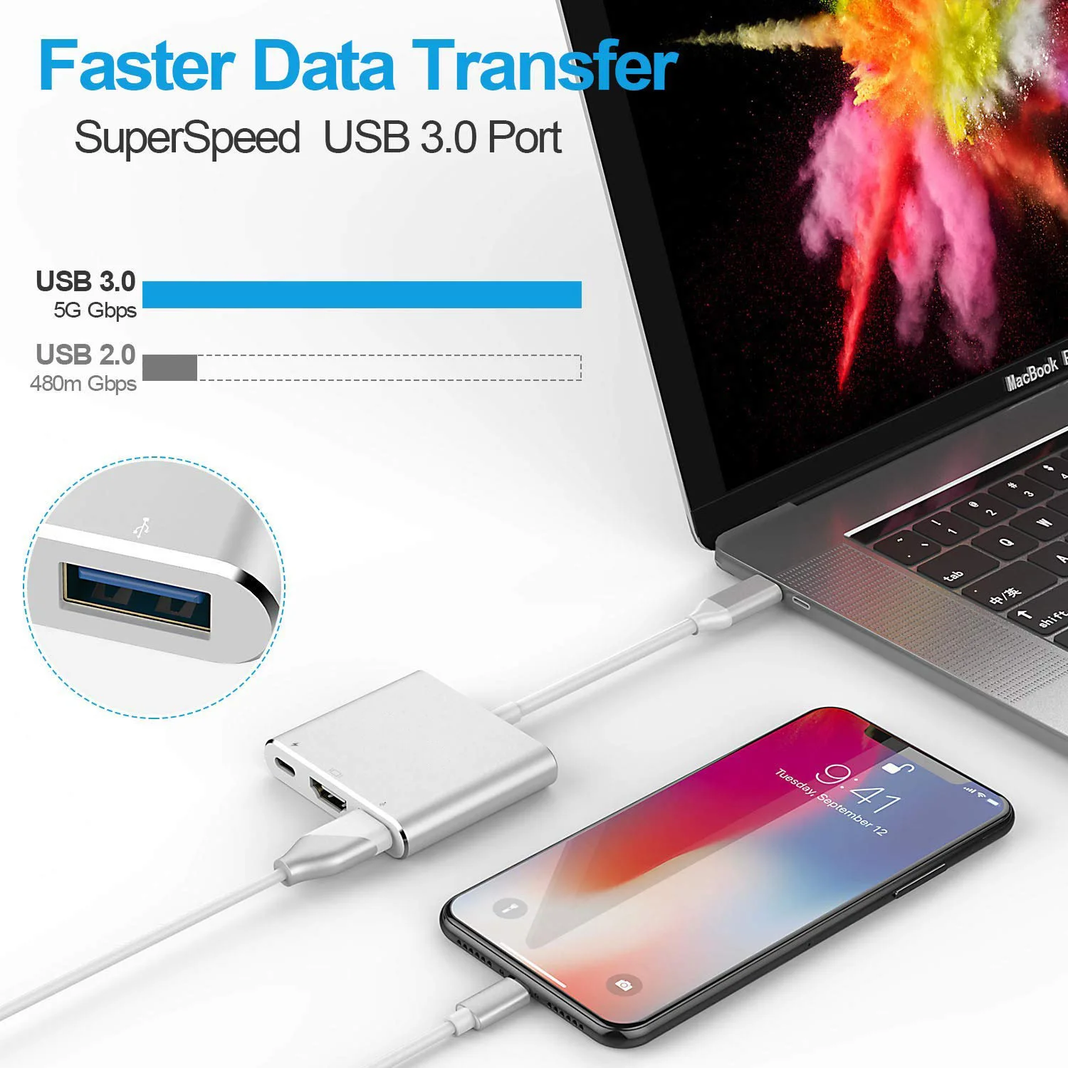 3-in-1 Docking Station USB-C to 4K HDMI-compatible Type-C Hub USB3.0 Cable Converter for MacBook iPad Pro Samsung S20 Dex Huawei