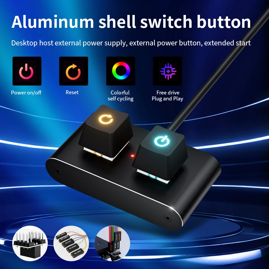 

Desktop Power Switch with LED Light PC Motherboard 2-Key External Start Power On/Off Button Extension Cable For Home Office