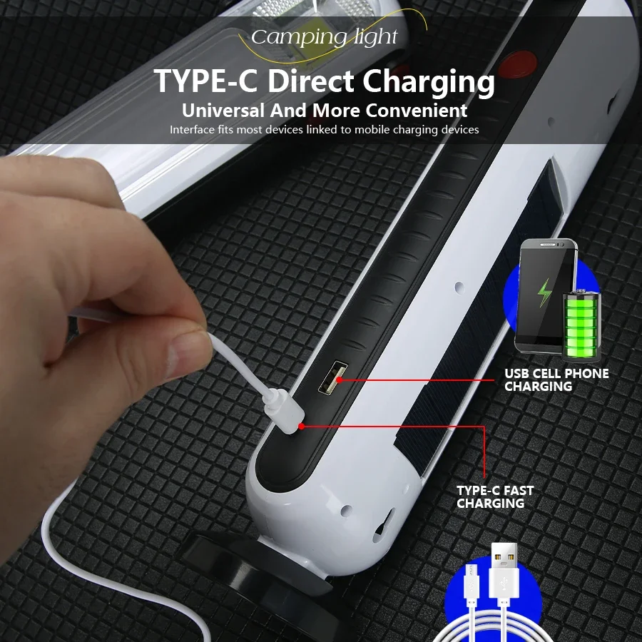 LED Portable Solar Emergency USB Charging Lighting Outdoor High-Bright Light Energy Flashlight Worklight Waterproof Camping Lamp