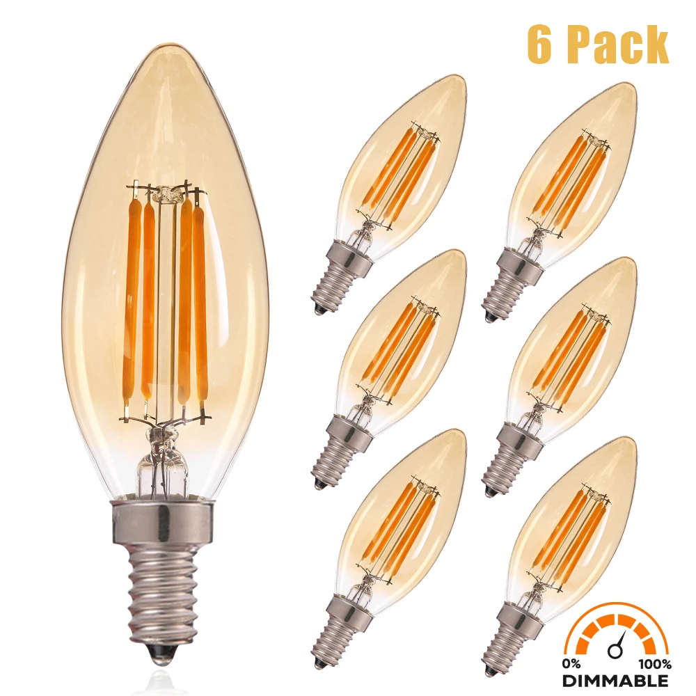 

Dimmable C35 Candle Led Light Bulb E14 Filament Lamp E12 4W 220V 110V Warm White Flame Light Replaceable Pendant Vintage Decor