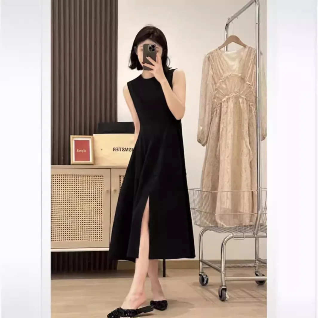 Rompi Panjang Wanita Ele Bla Dr Hepburn Sle High Waist Slim Fit Musim Semi 2024 Faion Bahan Poliester Berkualitas Tinggi