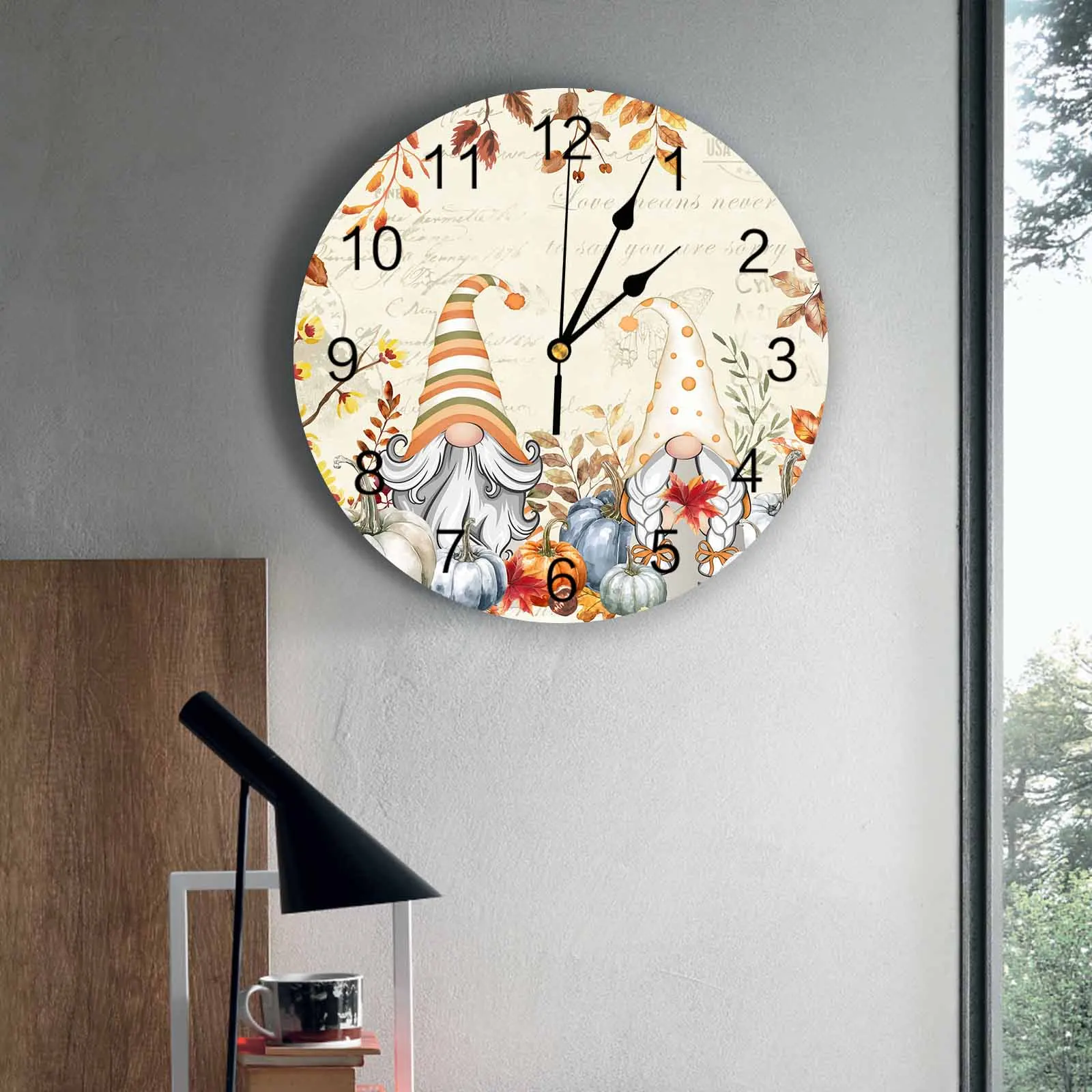 

Bedroom Wall Clocks Thanksgiving Gnome Pumpkin Living Room Clocks Ornaments Baby Room Study Mute Wall Clocks