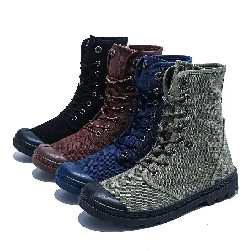 Canvas Boots Men Boots High Top Shoes for Men 2024 New Trend Platform Cuff Shoes Men Casual Ankle Boots Military Bota Masculina